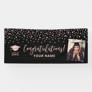 Roze Gouden Confetti Felicitaties Afstudeerbanner Spandoek