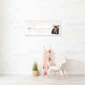 Roze Gouden Confetti Felicitaties Afstuderen Spandoek (Insitu)