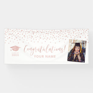 Roze Gouden Confetti Felicitaties Afstuderen Spandoek