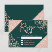 Roze gouden confetti frame groene rsvp bruiloft kaartje (Voorkant / Achterkant)