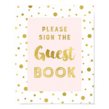 Roze Gouden Confetti Gastboek Huwelijk Bord