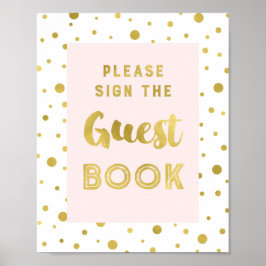 Roze Gouden Confetti Gastboek Huwelijk Bord Poster