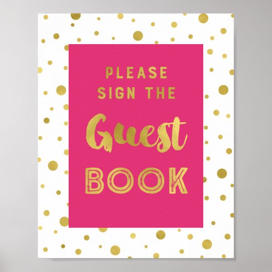 Roze gouden confetti gastboek trouwkaart poster (Voorkant)
