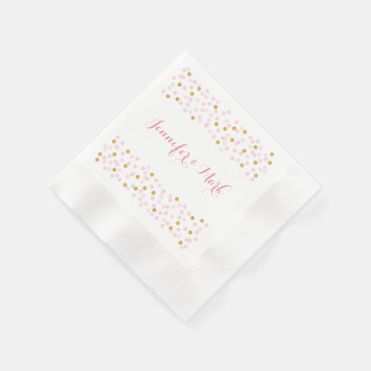 Roze & Gouden Confetti Gepersonaliseerde bruiloft  Servet (Hoek)