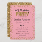 Roze Gouden Confetti Glitter 16e Verjaardag Kaart (Voorkant / Achterkant)