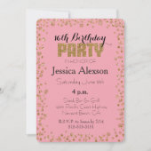 Roze Gouden Confetti Glitter 16e Verjaardag Kaart (Voorkant)