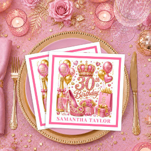 Roze Gouden Confetti Glitter 30e Verjaardag Servet