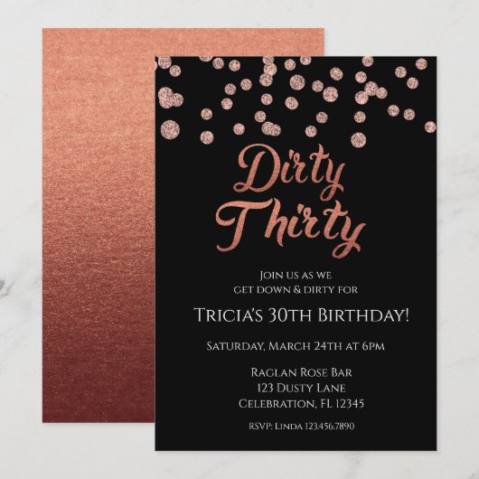 Roze Gouden Confetti Glitter Dirty 30 Kaart (Voorkant / Achterkant)