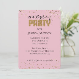 Roze Gouden Confetti Glitter Verjaardag Kaart