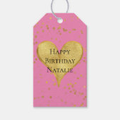 Roze gouden Confetti hart Cadeaulabel (Voorkant)