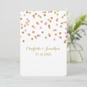 Roze gouden Confetti huwelijksuitnodigingen Kaart (Staand voorkant)