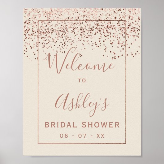 Roze gouden confetti ivoor bruiloft welcome poster (Voorkant)