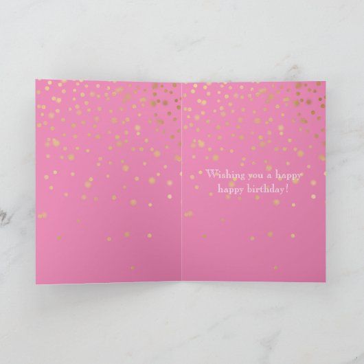 Roze Gouden Confetti Kaart (Binnen)
