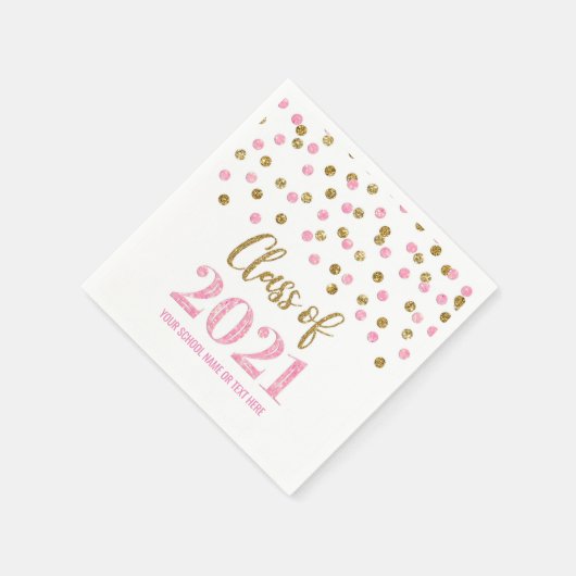 Roze Gouden Confetti Klasse van 2021 Afstuderen Servet (Hoek)