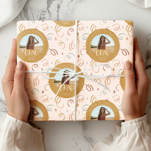 Roze Gouden Confetti Klasse van 2025 Afstudeerder  Cadeaupapier