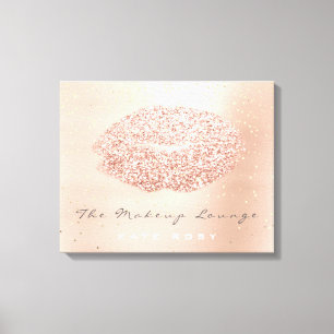 Roze gouden Confetti Makeup Artist Gray Kiss Lips Canvas Afdruk