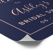 Roze gouden confetti marineblauwe bruidsontvangst  poster (Hoek)