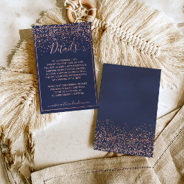 Roze gouden confetti marineblauwe typografie detai informatiekaartje