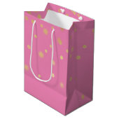 Roze Gouden Confetti Medium Cadeauzakje (Voorkant Gekanteld)