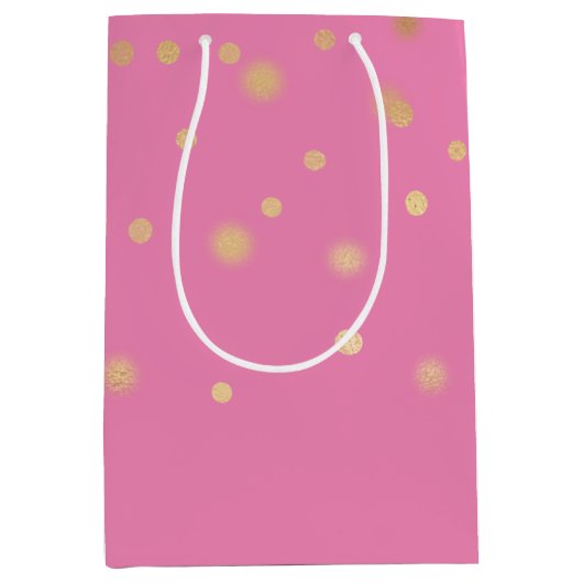 Roze Gouden Confetti Medium Cadeauzakje (Voorkant)