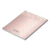 Roze gouden confetti monogram initiaal patroon notitieblok (Linkerzijde)