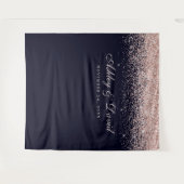Roze Gouden Confetti Navy Blauwe Fotohutten Achter Wandkleed (Voorkant (horizontaal))