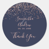 Roze gouden confetti navy blauwe typografie dank j ronde sticker (Voorkant)