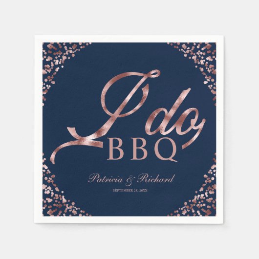 Roze Gouden Confetti Navy I Do BBQ Verloving Feest Servet (Voorkant)