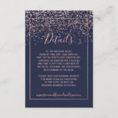 Roze gouden confetti navyblauwe typografie details informatiekaartje (Voorkant)