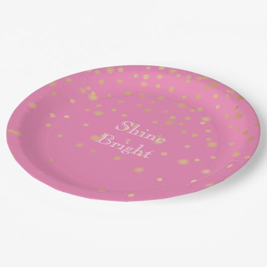 Roze Gouden Confetti Papieren Bordje (Gekanteld)