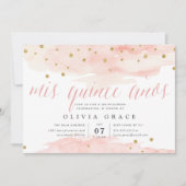 Roze & Gouden Confetti Pop | Waterverf Quinceanera Kaart (Voorkant)