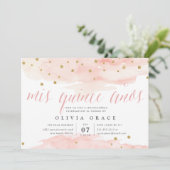 Roze & Gouden Confetti Pop | Waterverf Quinceanera Kaart (Staand voorkant)