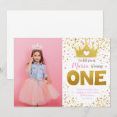 Roze Gouden Confetti Prinses Verjaardagsuitnodigin Kaart (Voorkant / Achterkant)