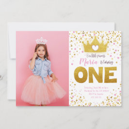 Roze Gouden Confetti Prinses Verjaardagsuitnodigin Kaart