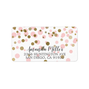Roze & gouden Confetti retour adreslabel Etiket