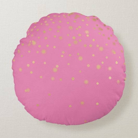 Roze Gouden Confetti Rond Kussen (Voorkant)