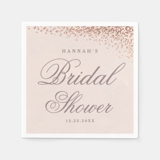 Roze Gouden Confetti Script Bruiloftsborrel  Servet (Voorkant)