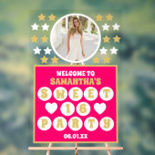 Roze Gouden Confetti Sterren Foto Sweet 16 Welkom Acryl Bord (Neutraal)
