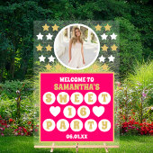 Roze Gouden Confetti Sterren Foto Sweet 16 Welkom Acryl Bord