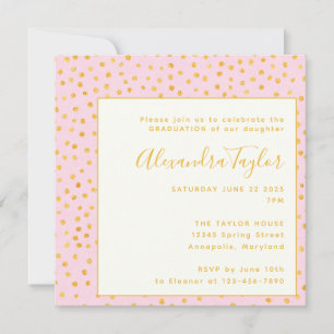 Roze Gouden Confetti Stippen Meisje Afstudeerfeest Kaart