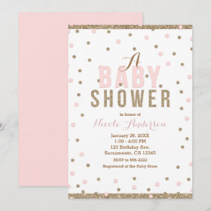 Roze & Gouden Confetti Stippen Meisjes Baby Shower Kaart
