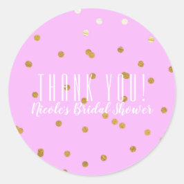 Roze & Gouden Confetti Stippen Modern Feest Favor Ronde Sticker