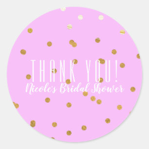 Roze & Gouden Confetti Stippen Modern Feest Favori Ronde Sticker