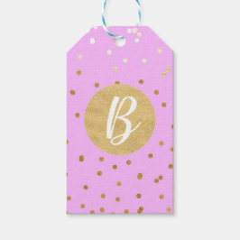Roze Gouden Confetti Stippen Moderne Glamour Bruil Cadeaulabel