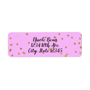 Roze & Gouden Confetti Stippen Moderne Glamour Etiket