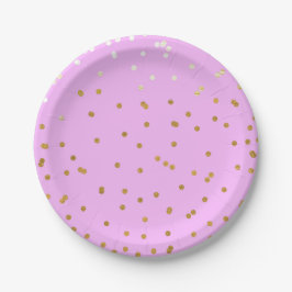 Roze & Gouden Confetti Stippen Moderne Glamour Papieren Bordje