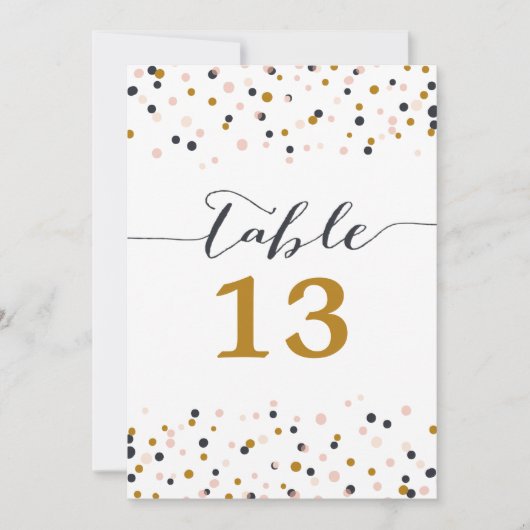 Roze & Gouden Confetti Stippen Tafelnummerkaart Kaart (Voorkant)