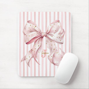 Roze Gouden Confetti Strik Monogram Naam Muismat