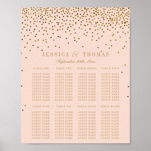 Roze & Gouden Confetti Trouw Zittijd Chart Poster (Voorkant)