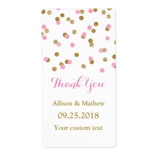 Roze Gouden Confetti Trouwlabels Etiket (Voorkant)